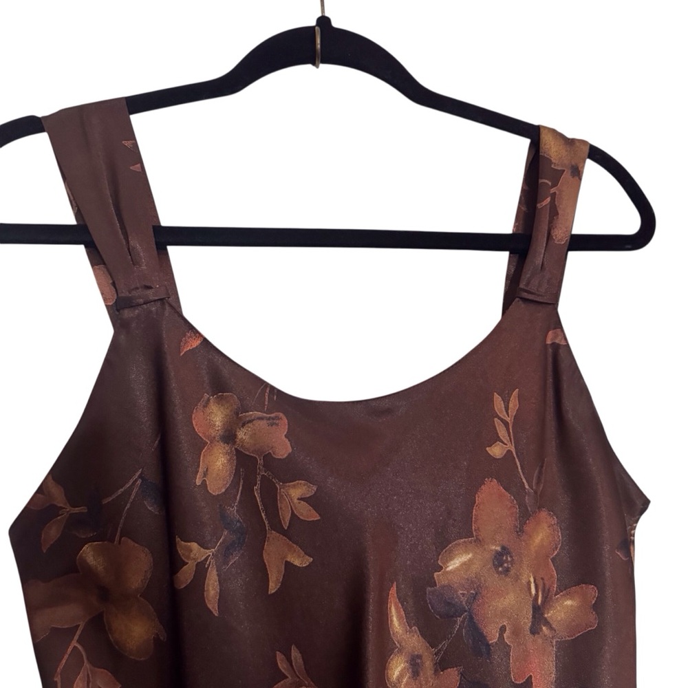 Vintage Jones New York Size Medium Brown Satin Floral Maxi Dress Grunge Boho - Picture 5 of 8
